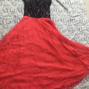 Gown, Long Black Up And Red Bottom,