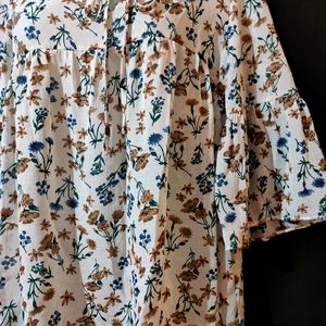 White Floral Korean Top