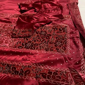 Red Silk Velvet Heavy Work Saree