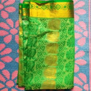 Green Saree With Golden Design