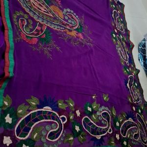 Purple Tread Work Saree With Blouse