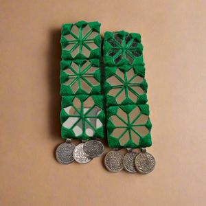 Rainvas Dark Green mirror long coins earrings for