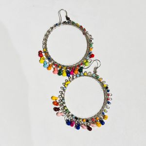 Indian Traditional Silver Multicoloured Earrings