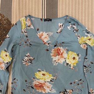 Blue Floral Full Sleeves Top