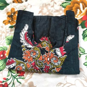 Stitched Black Embroied Cotton Kurtha | Size 38