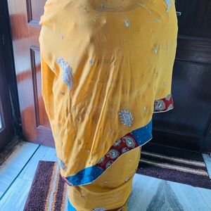 Yellow Pure georgette Saree ( Women )