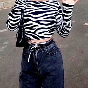 Zebra Print Crop Top Women Party Wear