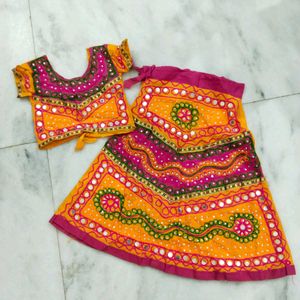 Heavy Mirror Work Lehnga Choli For Kids