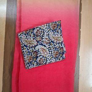 New Marble Chiffon Shaded Saree Kalamkari Blouse