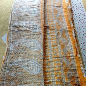 Golden yellow With Silver Silk Saree