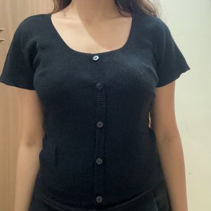 Black Buttoned Stretchable Top