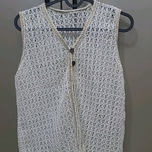 Off-white Sleeveless Buttoned Cardigan