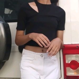 Trendy Cutout Black Crop Top