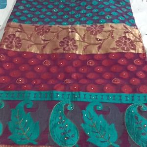 New Purple Saree Gold Border With Work