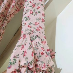 Floral Long Kurthi With Flares