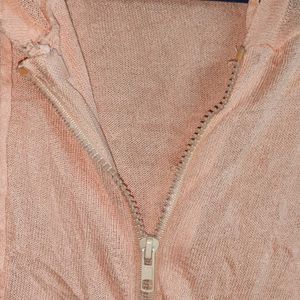 Trendy Zipper Fashion Top Hoodie Peach