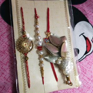 Set Of 4 Stone & Pearls Beaded Thread Rakhi