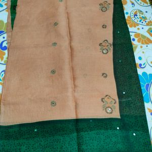 Chikoo Color Green Border Saree