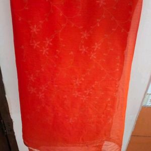 Orange Saree With Embroidery  On pallal