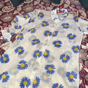 Transparent Blue 💙 Printed Flower Shirt 👕 Ko