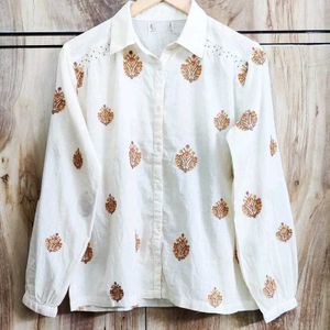 Embroidery Work Cream Shirt Size-44-46