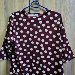 Maroon Cream Polka Top