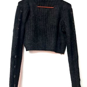 Black Sweater Crop Top