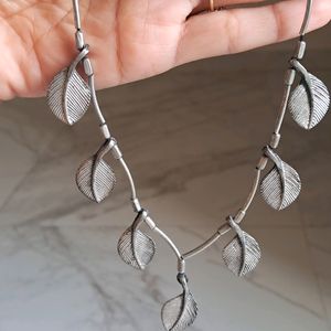 Oxodised Leaf Necklace