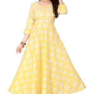 meesorra Women Printed Gown Kurta7XL, Yellow