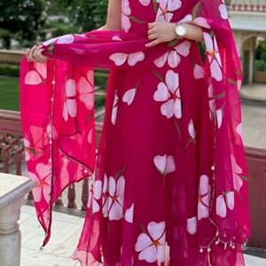 8MTR HUGE FLAIR BEAUTIFUL ROSE PINK GOWN