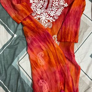 Tie Die Chikankari Kurta