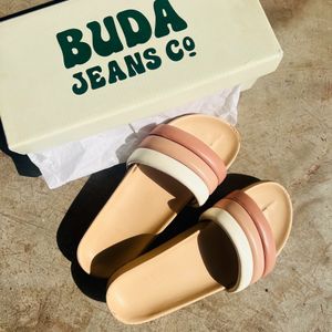 Buda Jeans Striped Flat Sliders