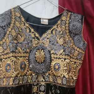 Black and Gold Net Anarkali Gown