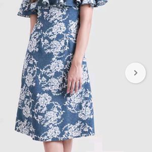 Off Shoulder Floral Printed A-Line Midi