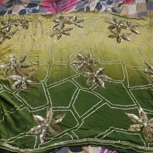 Olive Green Ombre Georgette Saree