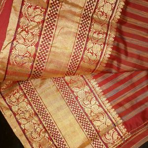 Red Saree With Golden Border