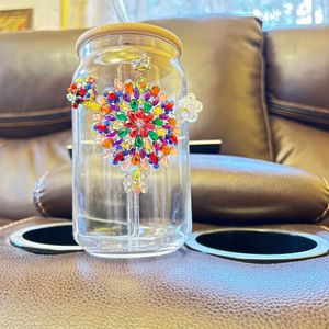 Designer Glass Tumbler With Lid And Straw