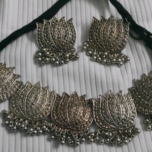 Silver Oxidised Designed Choker Jwellery