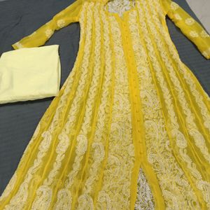 Gorgtte Chikenkari Kurti (Yellow)