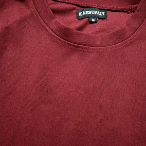 KASSUALLY Burgundy Solid Knitted Top