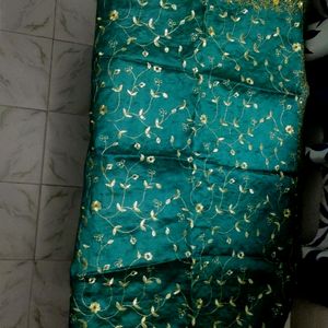 BEAUTIFUL GREEN EMBROIDERY SAREE WITH STONES