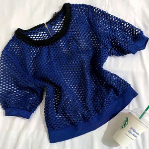 Pinterest Navy Blue Mesh Top