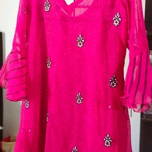 Pink Flore Lehriya Kurta With Palazzo