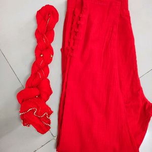 Red Potli Anchore Pant (Lagging) With Dupatta