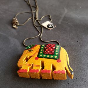 Wooden Elephant Pendent (Yellow)