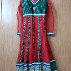 Red Anarkali Kurti Set With Embroidery