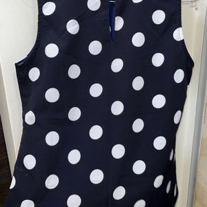 SASSAFRAS- Navy Blue N White Polka Dot Top C