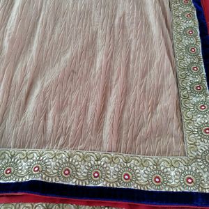 Cream And Red Embroidery Printed Saree (Women)