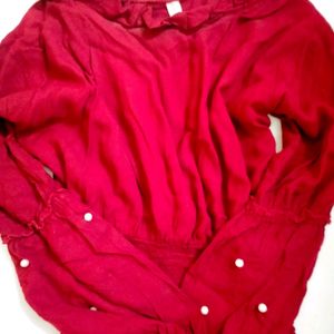 🎉OFFER🎶 Red Full Sleeves Pearl Top🎶
