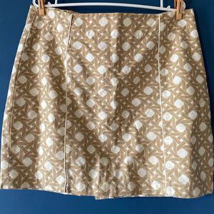 Printed Skirt Off White & Beige With Back Slit